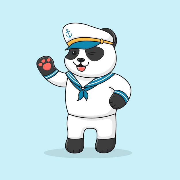 Marinheiro de panda amigável bonito usando um chapéu