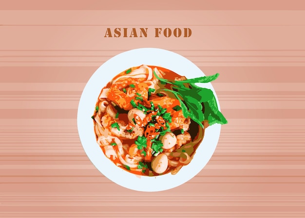 Mariscos Cozidos Estilo Asiático Com Arte Vetorial
