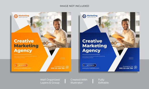 Marketing criativo e postagem de mídia social corporativa e modelo de design de banner da web vetor Premium