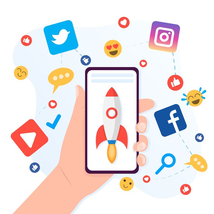 Vetor marketing de mídia social conceito de telefone móvel
