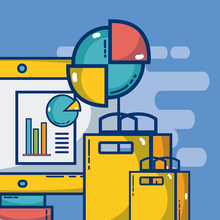 Vetor marketing digital e compras conjunto de elementos e símbolos