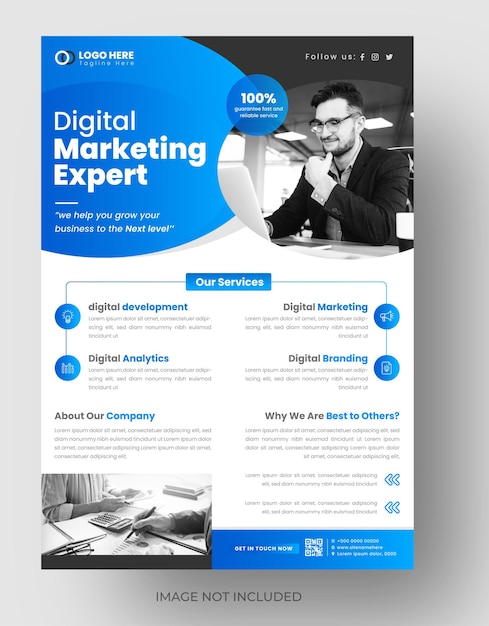 Marketing digital modelo de design de folheto de negócios modernos corporativos com cor azul