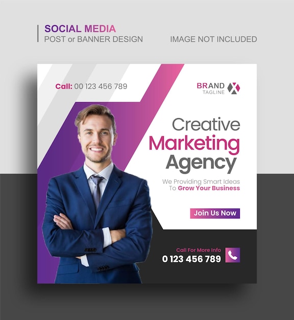 marketing digital ou mídia social corporativa, postagem no instagram e modelo de banner da web