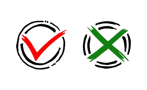 Marque e cruze os sinais. Marque os ícones OK e X.