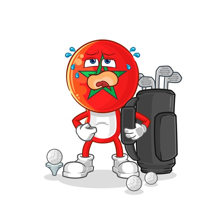 Vetor marrocos com vetor de mascote de desenho animado de equipamento de golfe