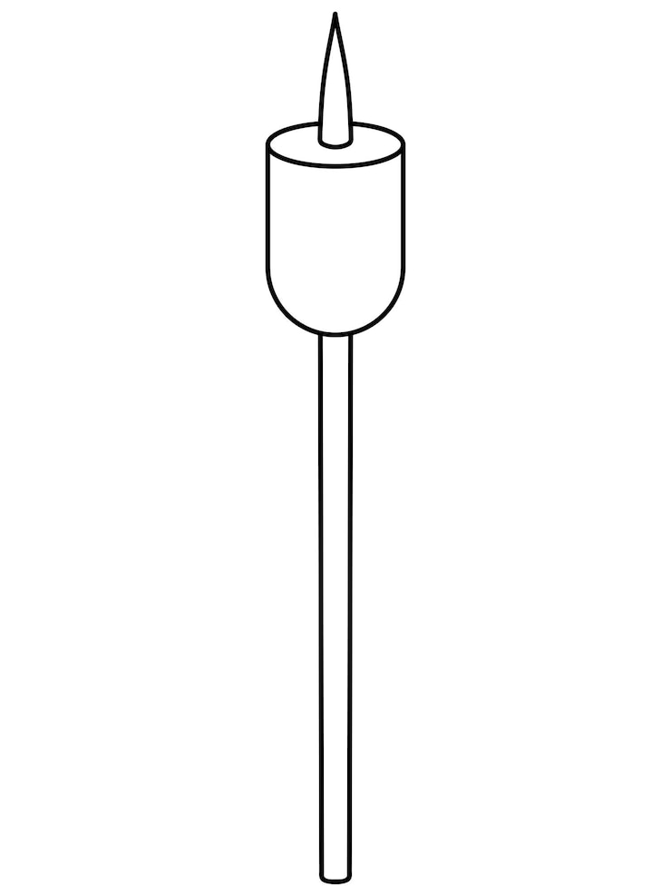 Vetor marshmallow no espeto em estilo doodle. sobremesa para fritar no fogo. suflê doce no palito