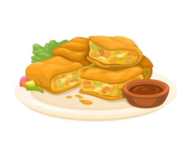 Vetor martabak telor vector de ilustração de desenho animado de comida de rua tradicional indonésia