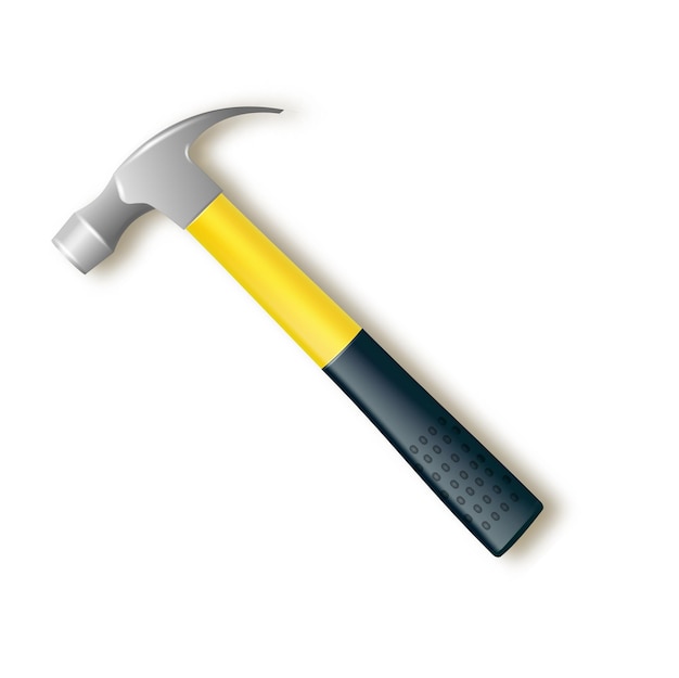 Martelo com cabo amarelo emborrachado Martelo e extrator de pregos dois em um Vector ferramenta de trabalhadores industriais Equipamento para contrato de reparo e trabalho de serralheiro Vector