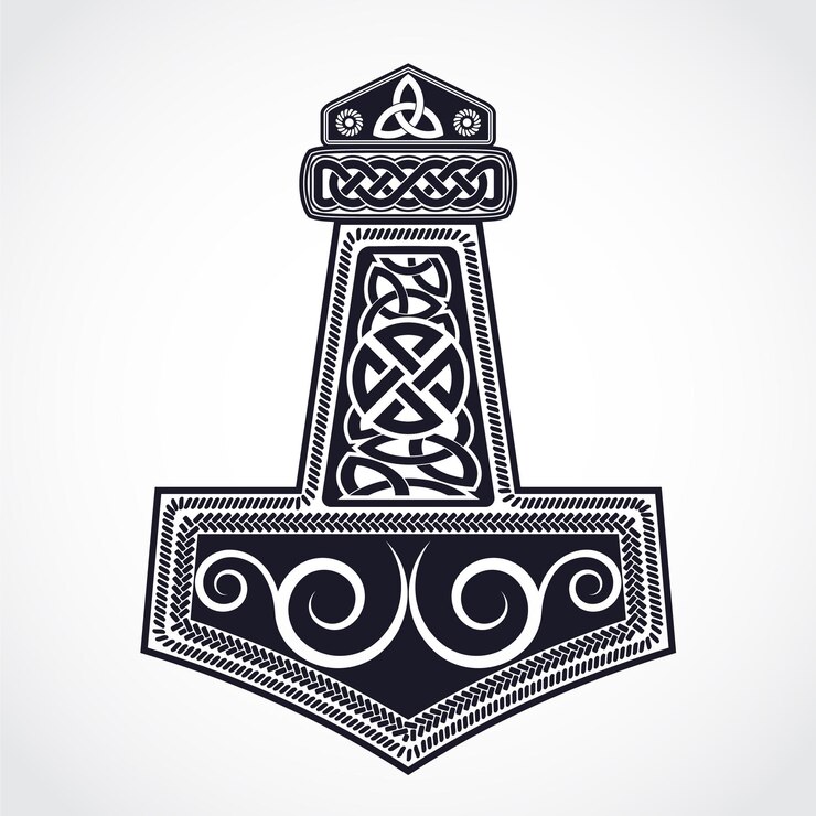 Vetor martelo do deus do trovão mitologia nórdica ornamental viking talismã símbolo
