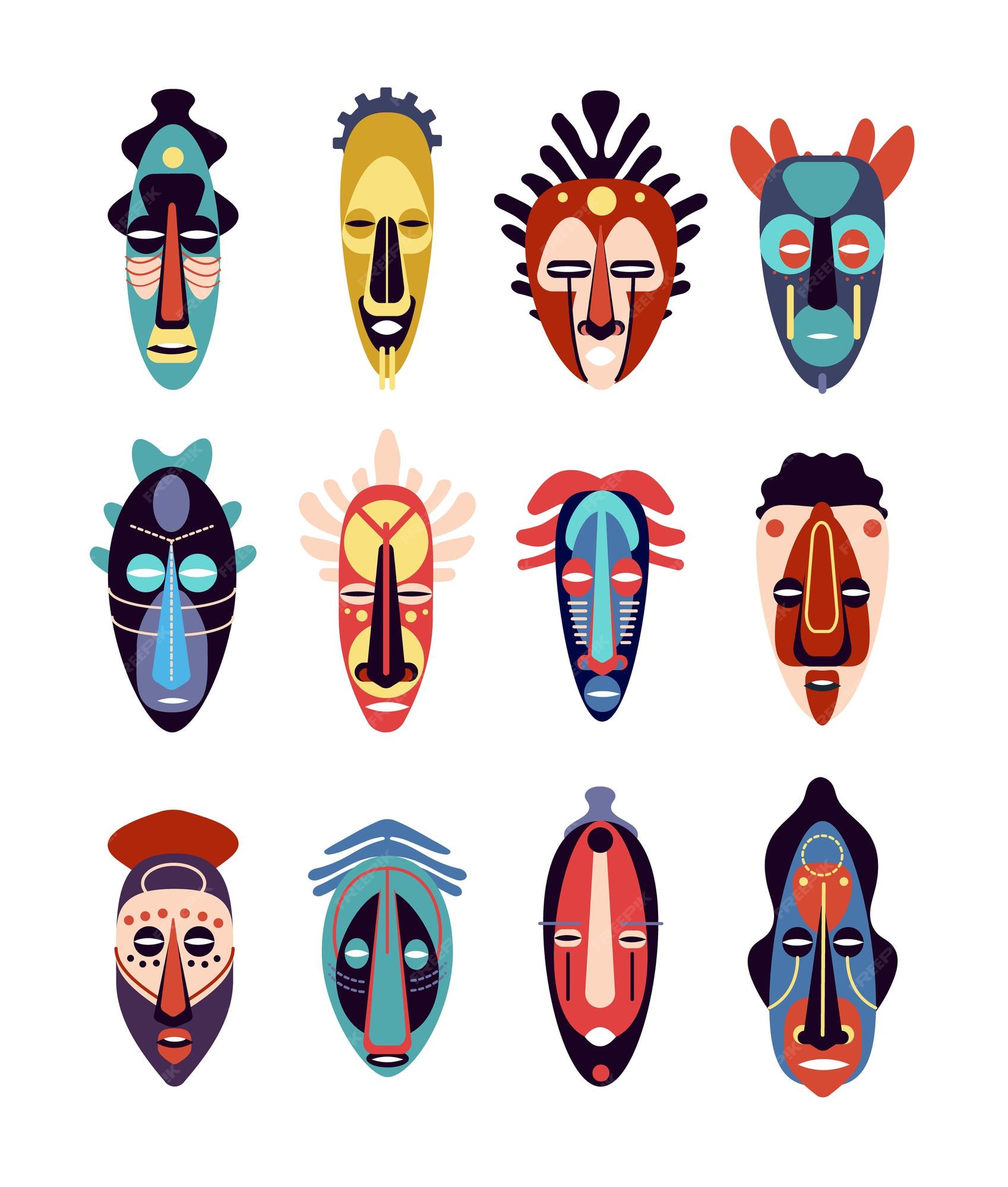 Máscara africana. máscaras rituais tribais étnicas coloridas de diferentes formas | Vetor Premium Máscara africana. máscaras rituais tribais étnicas coloridas de diferentes formas | Vetor Premium