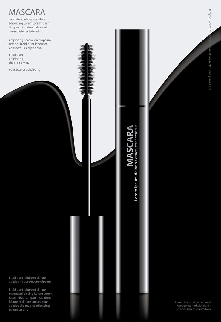 Vetor mascara cosmética poster com embalagem ilustração vetorial