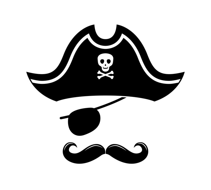 Vetor máscara de cabine fotográfica de pirata com tricórnio e tapa no olho