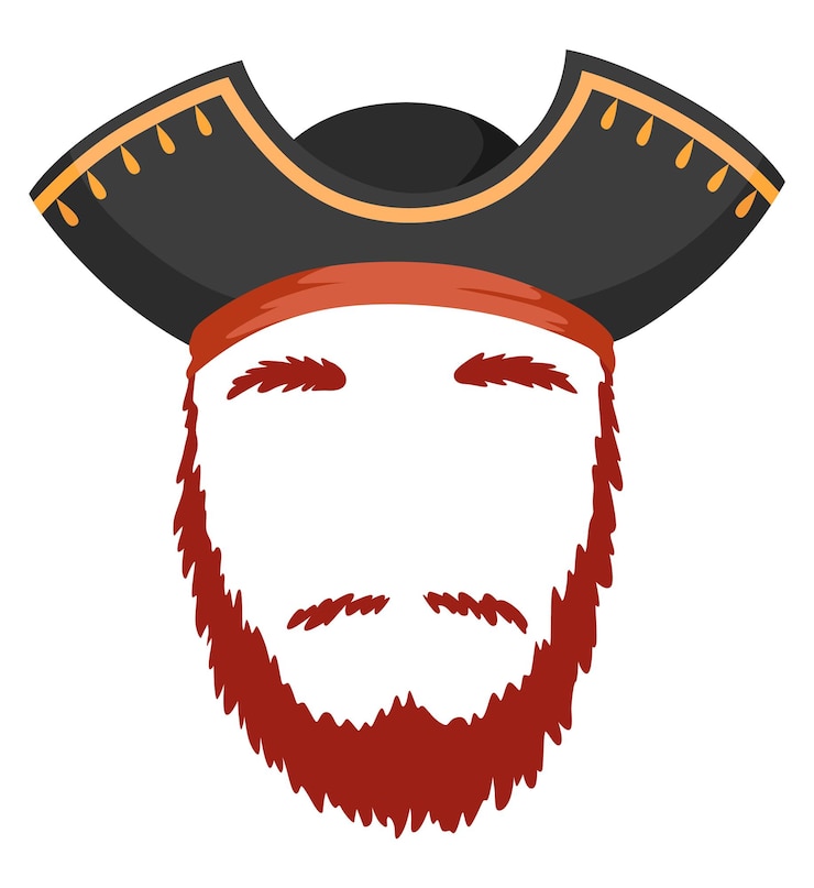 Vetor máscara de desenho animado de pirata decoração facial chapéu barba e bigode acessórios de festa conceito de traje de cabeça