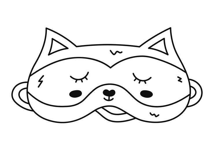 Vetor máscara de dormir de linha bonita em forma de cabeça de guaxinim máscara de olho de animal infantil engraçado com guaxinim em repouso accessório de dormir desenhado à mão para conforto sonhando isolado em fundo branco