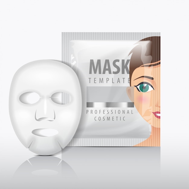 Máscara de folha facial com saquinho. modelo. pacote de produtos de beleza para o seu