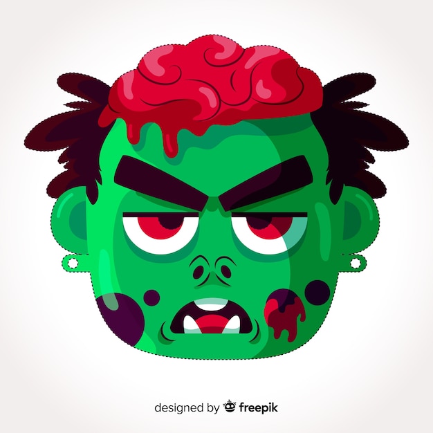 Máscara de halloween zombie em design plano