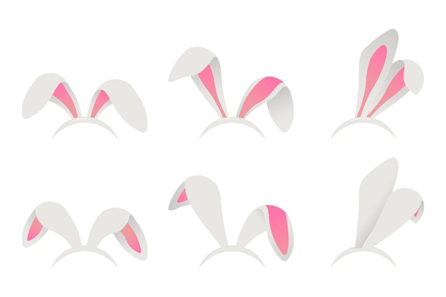 Máscara de orelhas de coelhinho da Páscoa. Conjunto de chapéu de primavera de orelha de coelho isolado no fundo branco. Ilustração vetorial.