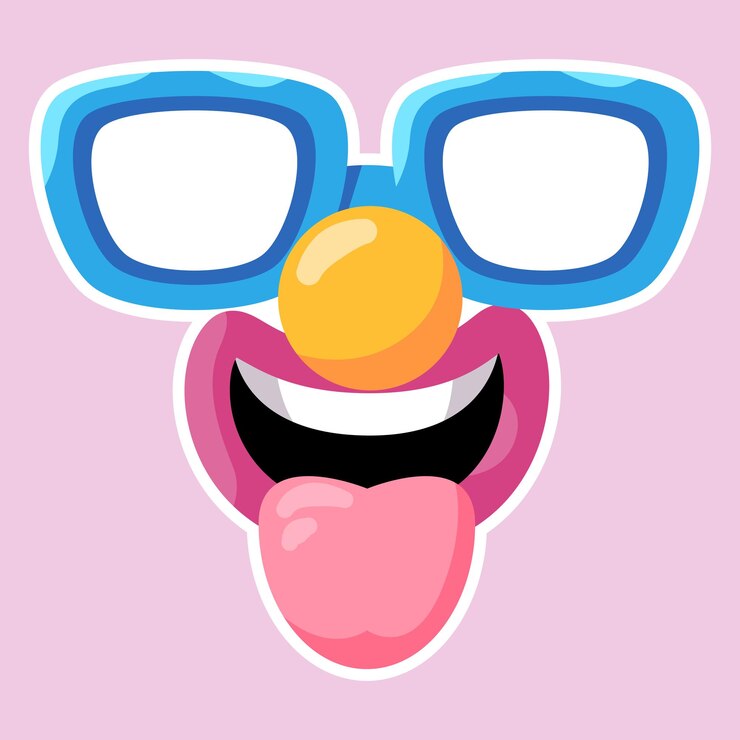 Vetor máscara de palhaço com óculos sorriso símbolo de piada ilustração personagem engraçado