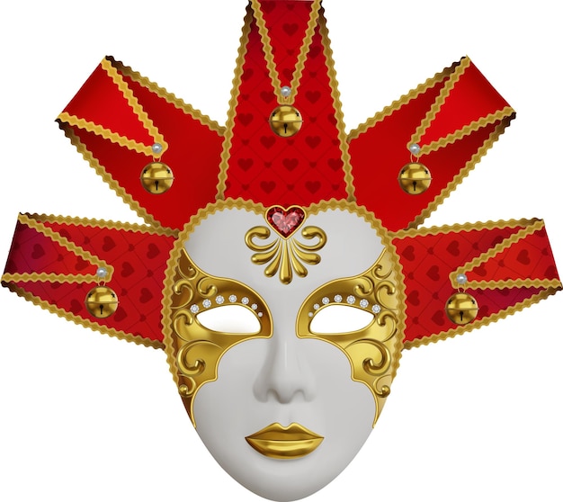 Máscara de palhaço veneziano vermelho e dourado