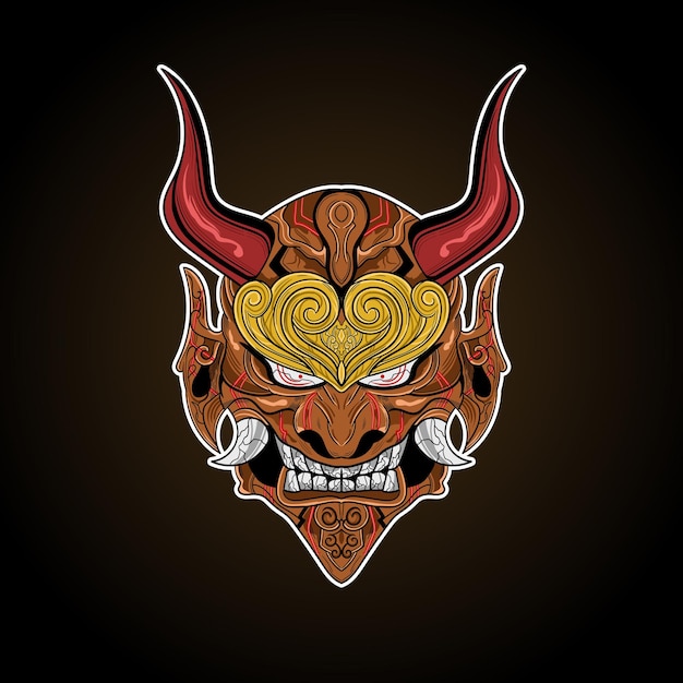 Máscara Demônio Oriental Japonês Oni Chifre Mal Ilustração Vetorial Arte