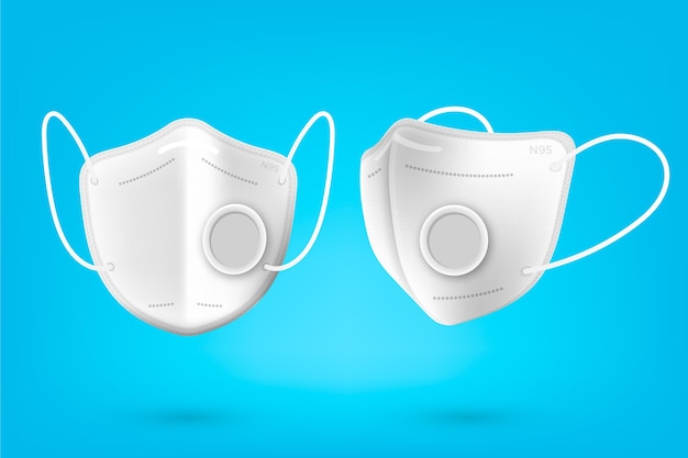 Máscara facial kn95 realista em diferentes perspectivas