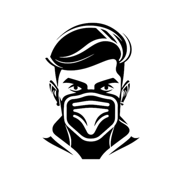 Vetor máscara facial logotipo vintage conceito de arte de linha preto e branco ilustração desenhada à mão