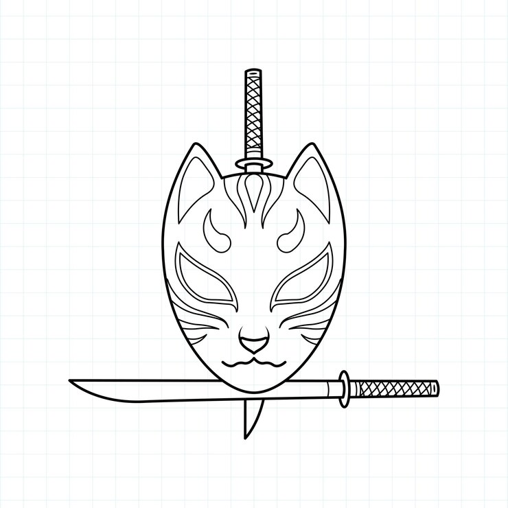 Vetor máscara japonesa kitsune para colorir ilustração pageector
