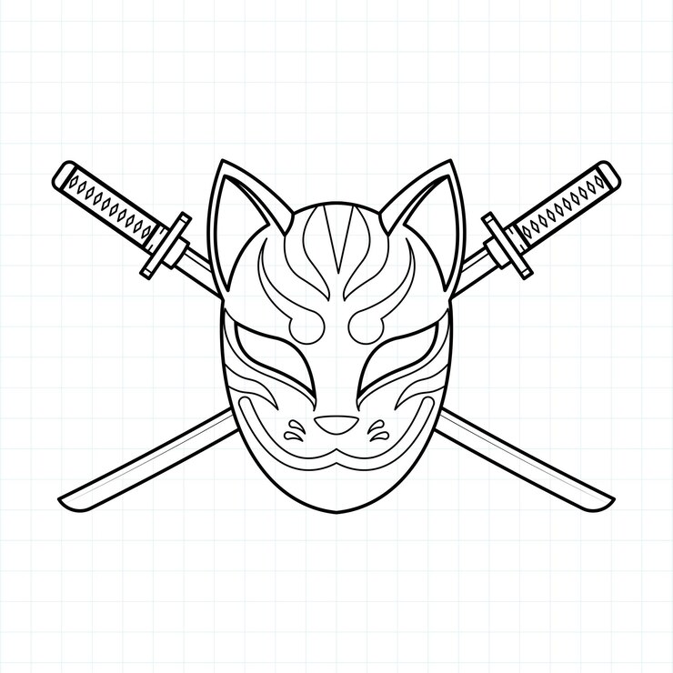 Vetor máscara japonesa kitsune para colorir ilustração pageector
