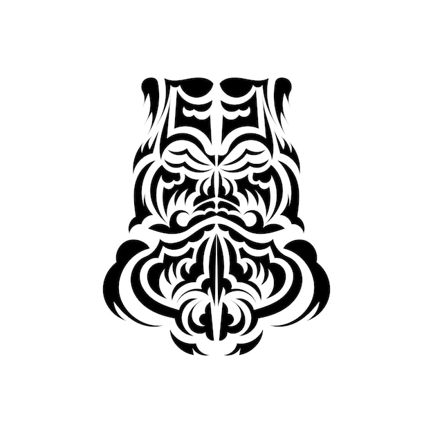 Máscara maori nativos polinésios e havaianos ilustração tiki em preto e branco desenho de tatuagem isolado vetor