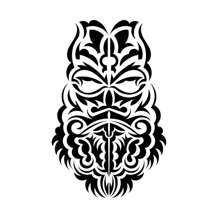 Vetor máscara maori padrão de decoração tradicional da polinésia e havaí isolado em fundo branco modelo de tatuagem pronto ilustração vetorial