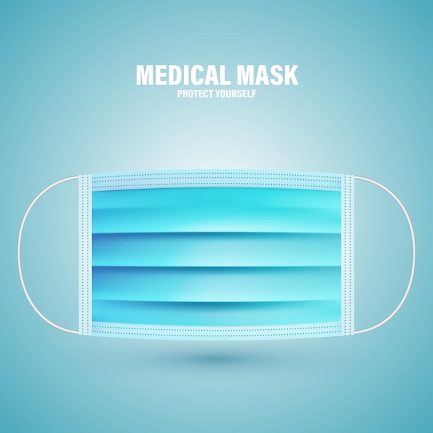 Máscara respiratória médica realista máscara protetora faceguard contra vírus e ar poluído ilustração vetorial de cuidados de saúde