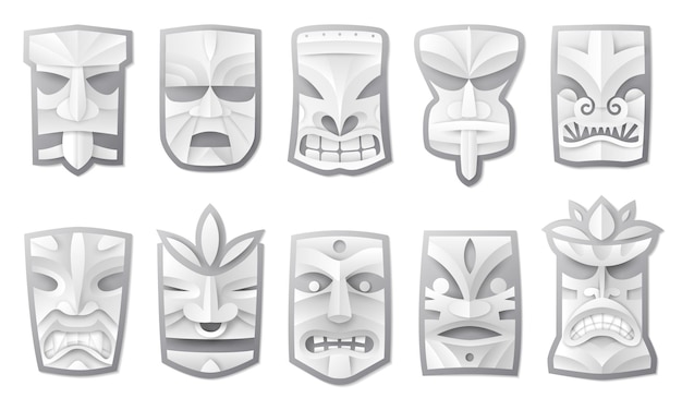 Máscaras tiki com corte de papel