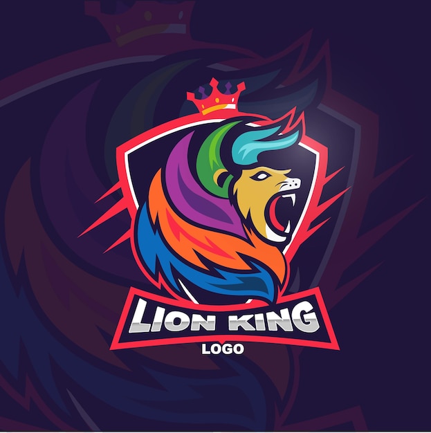 Mascote arco-íris do logotipo rei leão com texto no perfil