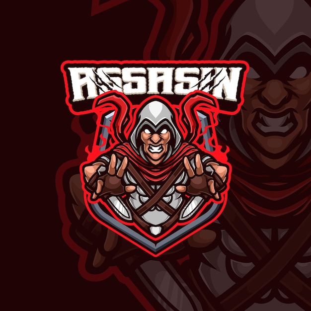 Mascote assassino eesports design de logotipo de jogos