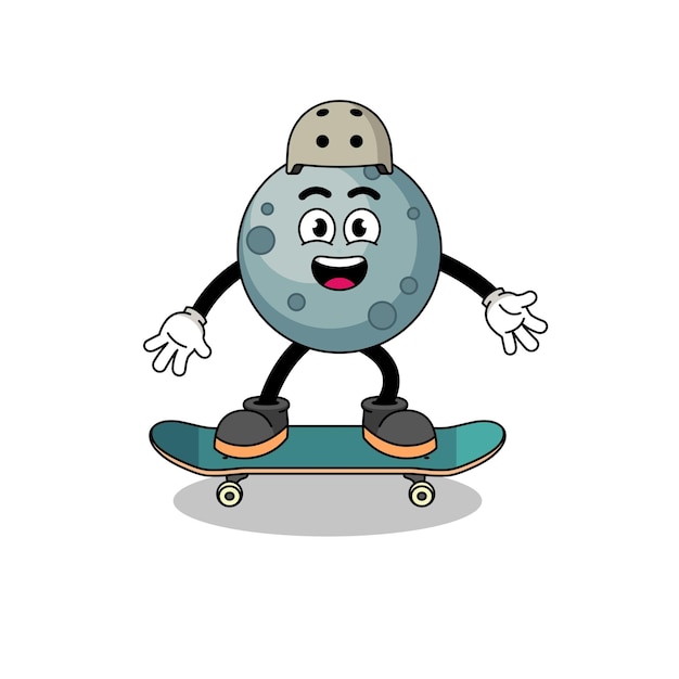 Mascote asteróide jogando um skate