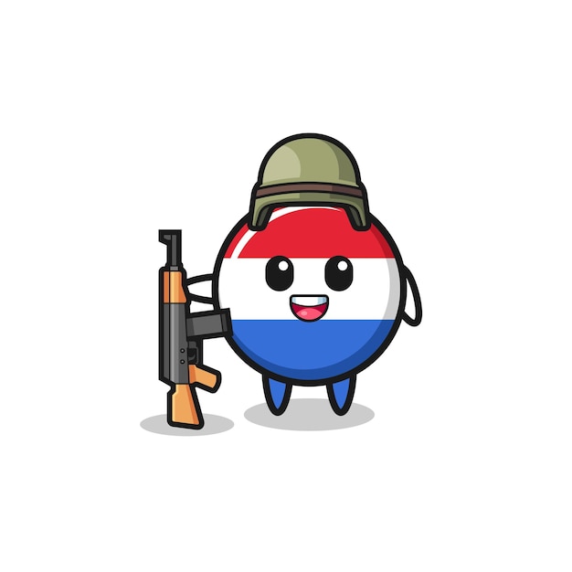 Mascote bonito da bandeira da holanda como um soldado, design bonito