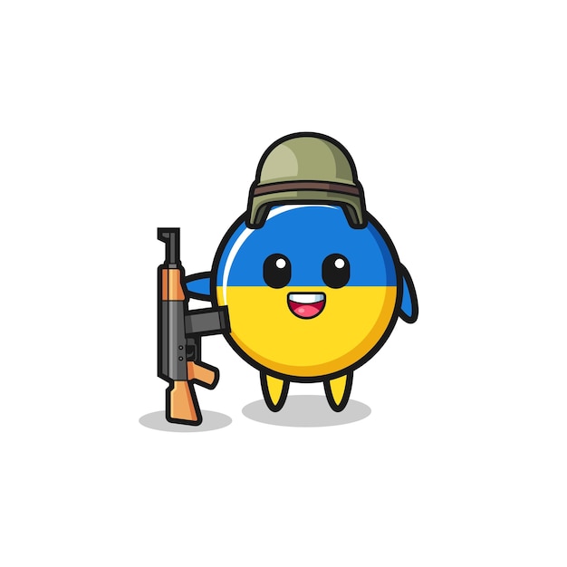 Mascote bonito da bandeira da ucrânia como soldado