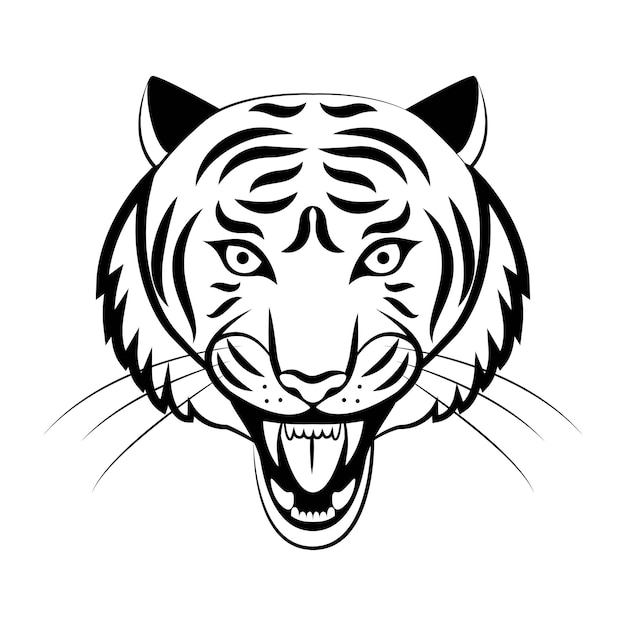 Mascote. Cabeça de tigre de vetor. Ilustração preta do gato selvagem do perigo isolado no fundo branco.