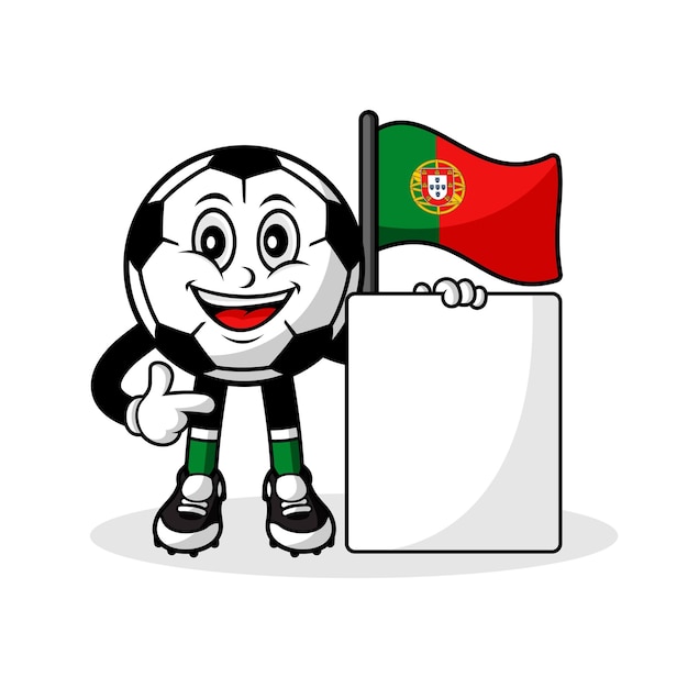 Mascote cartoon futebol bandeira de portugal com banner