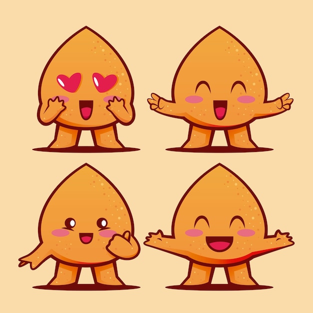 Vetor mascote coxinha comida brasileira vector ilustração bonita estilo kawaii