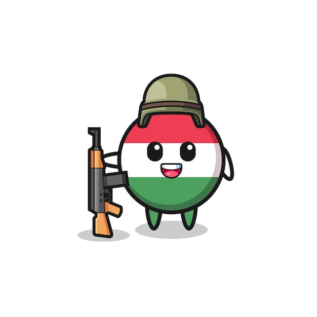 Mascote da bandeira da hungria fofa como um soldado