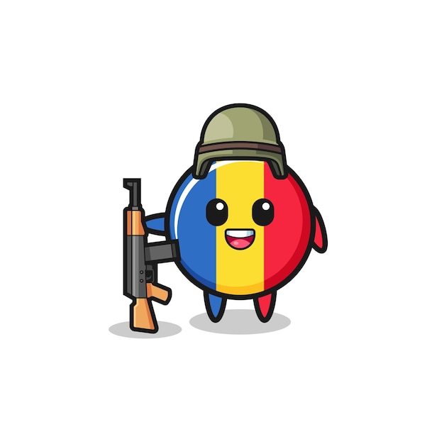 Mascote da bandeira da romênia como soldado, design fofo