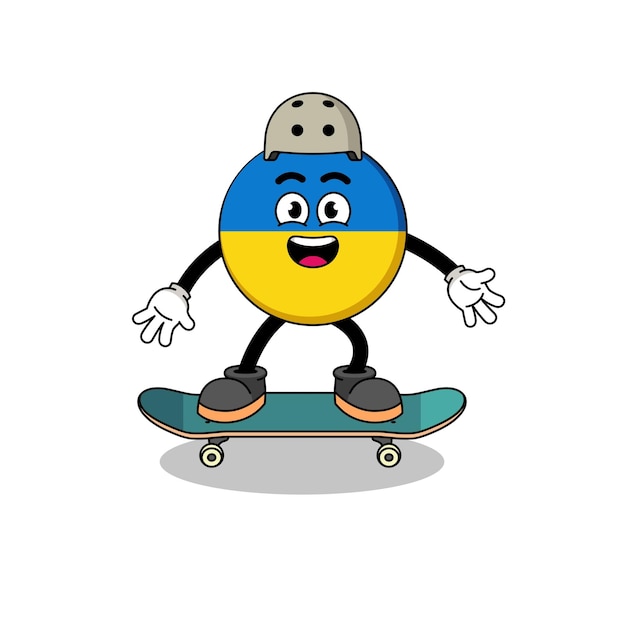 Mascote da bandeira da ucrânia jogando um design de personagem de skate