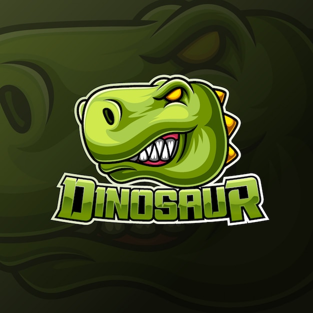 Mascote de cabeça de dinossauro zangado e design de logotipo de esporte