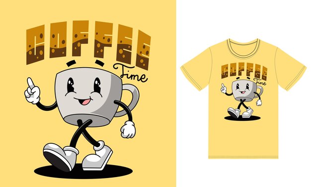 Vetor mascote de café fofo com design de camiseta de vetor premium