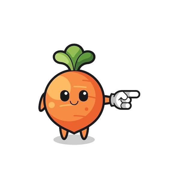 Mascote de cenoura com gesto certo de apontar