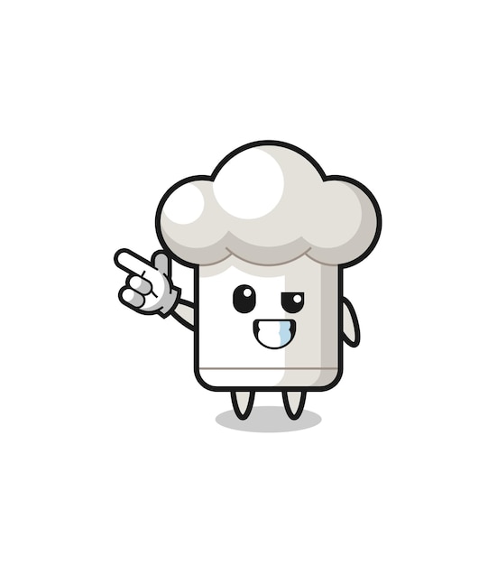 Mascote de chapéu de chef apontando para o canto superior esquerdo