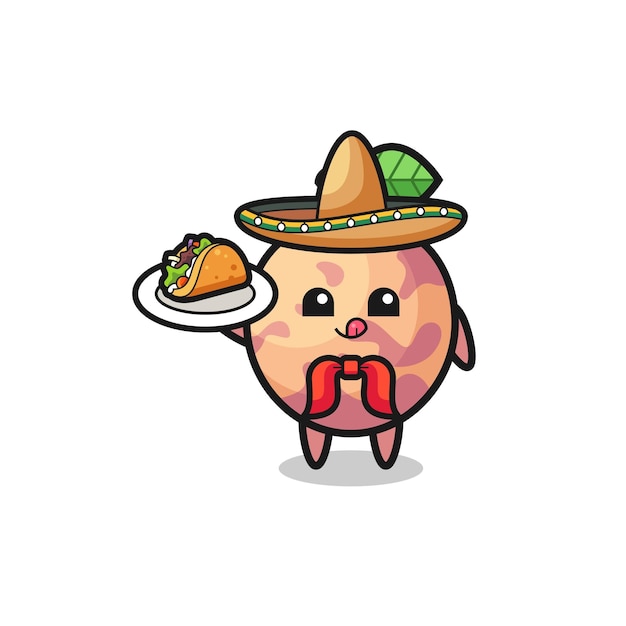 Mascote de chef mexicano de fruta pluot segurando um design fofo de taco