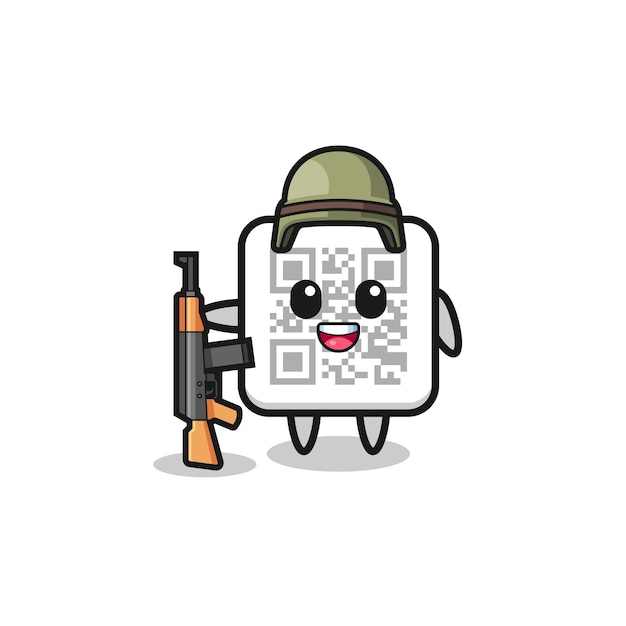 Mascote de código qr bonito como um design bonito de soldado