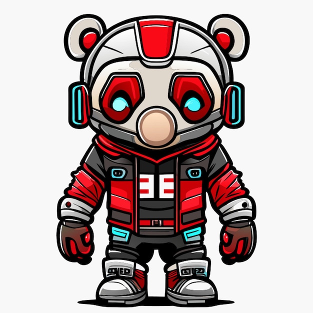 Mascote de corpo inteiro estilo personagem cyberpunk frente voltado para fundo branco ilustração vetorial desenho animado